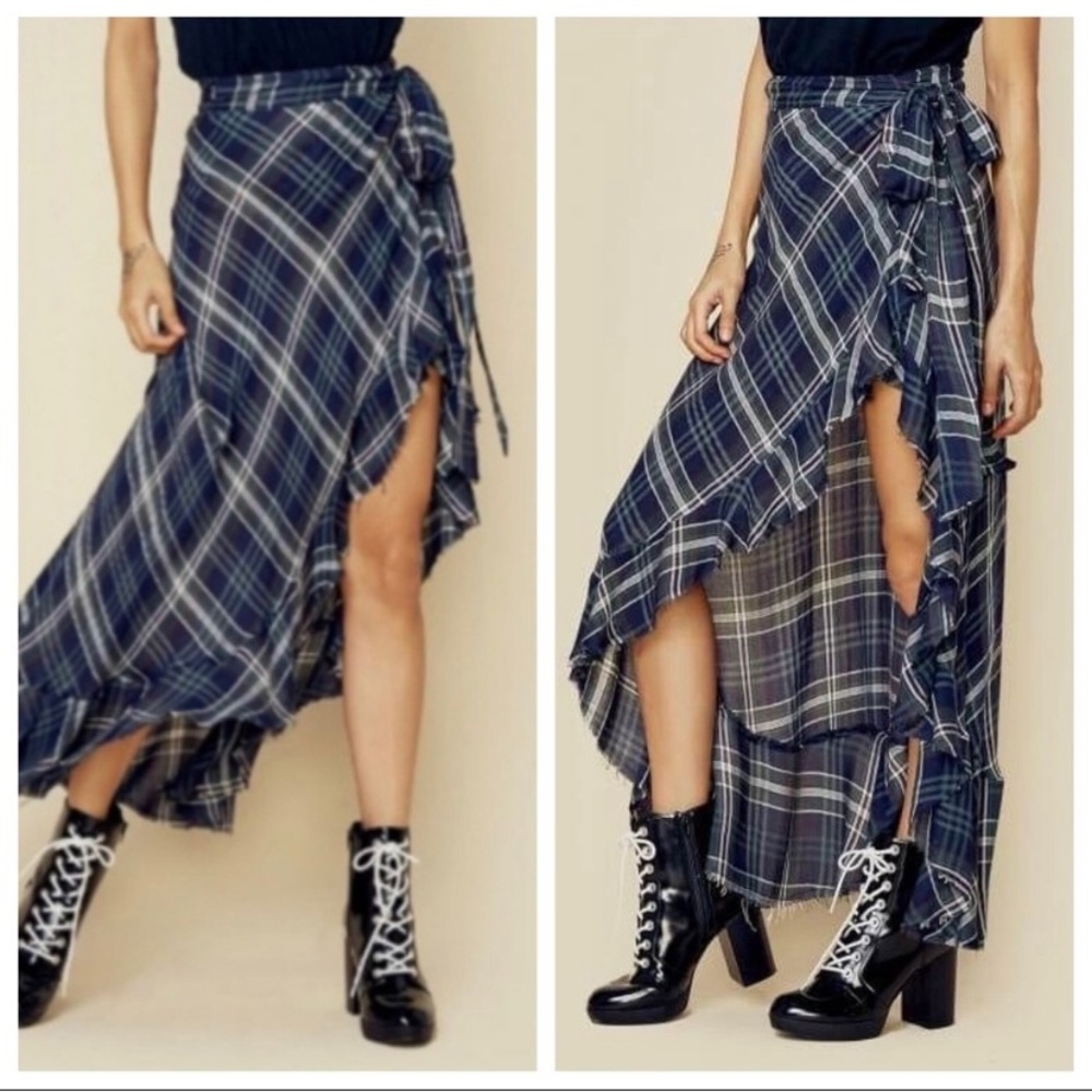 NWT Blue Life Aura Wrap Skirt Plaid Flannel M Blue